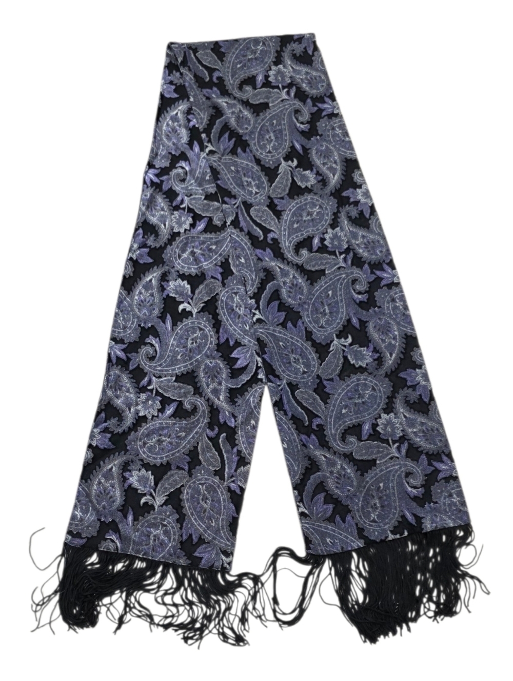 Kasper Black & Lavender Paisley Fringe Velvety Scarf